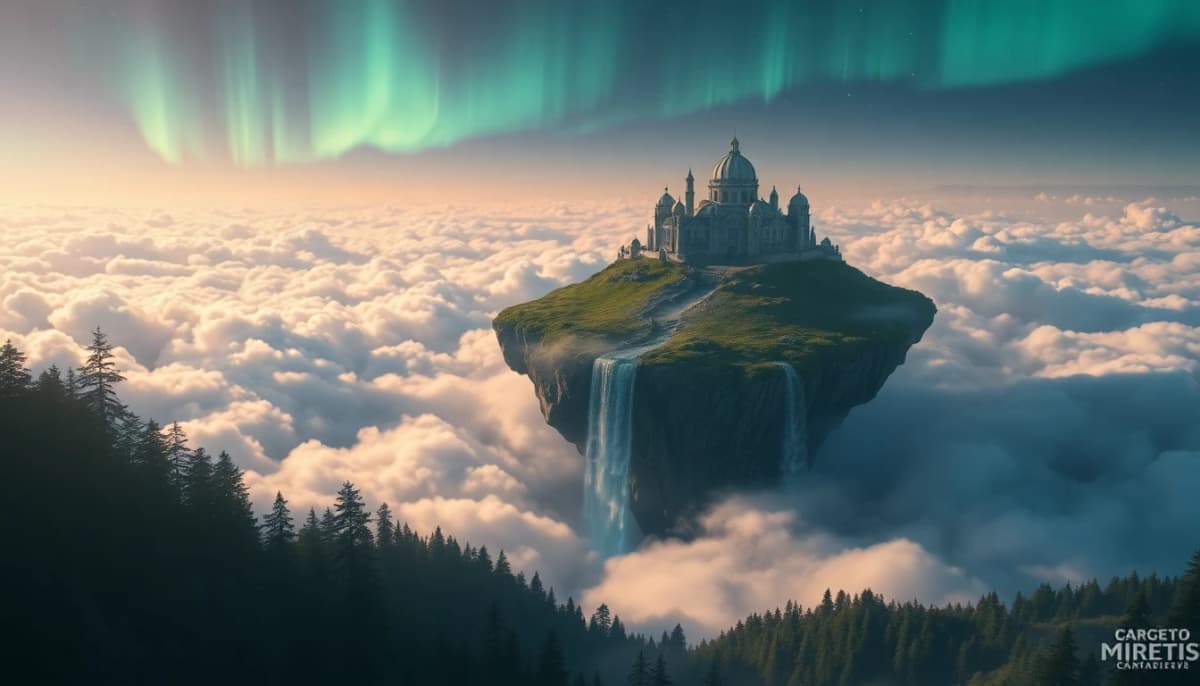 Fantasy AI art style — epic dragon and castle scene with dramatic lighting and magical atmosphere